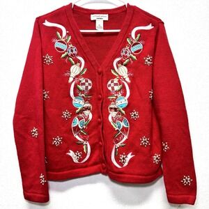 Bechamel Petites Small Red Cardigan Sweater Christmas Ornaments Beaded‎ Holiday